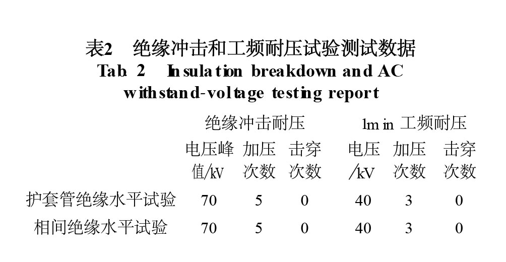 表2 绝缘冲击和工频耐压试验测试数据